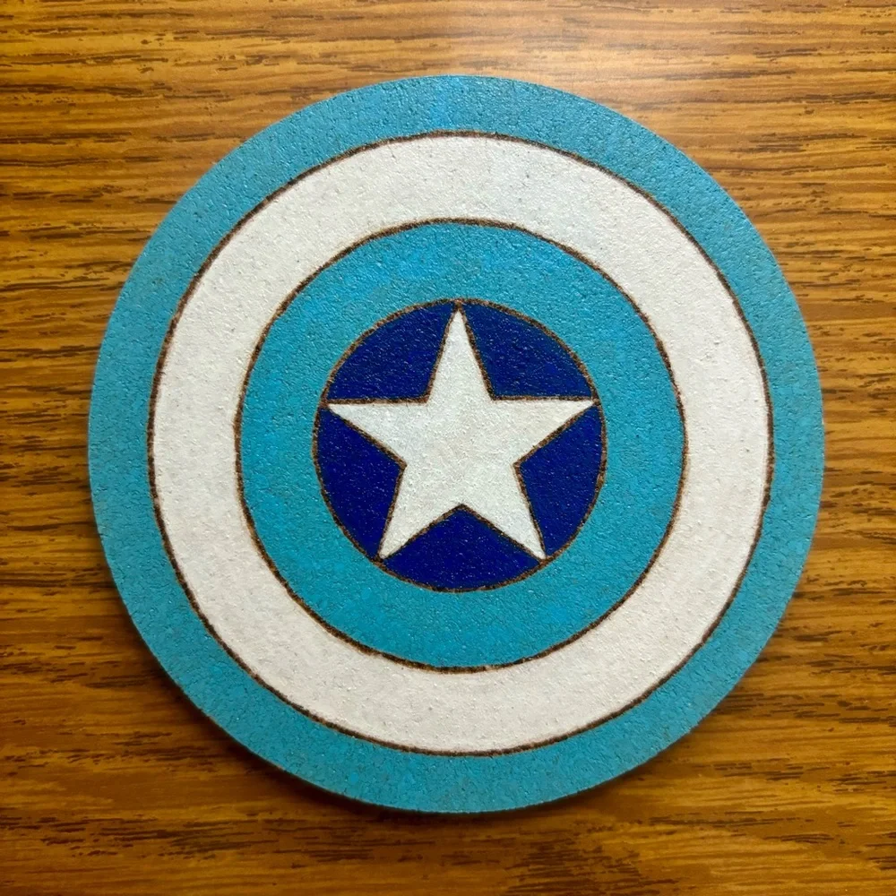 Captain America Winter Soldier Shield Logo Engraved Painted Cork Coaster